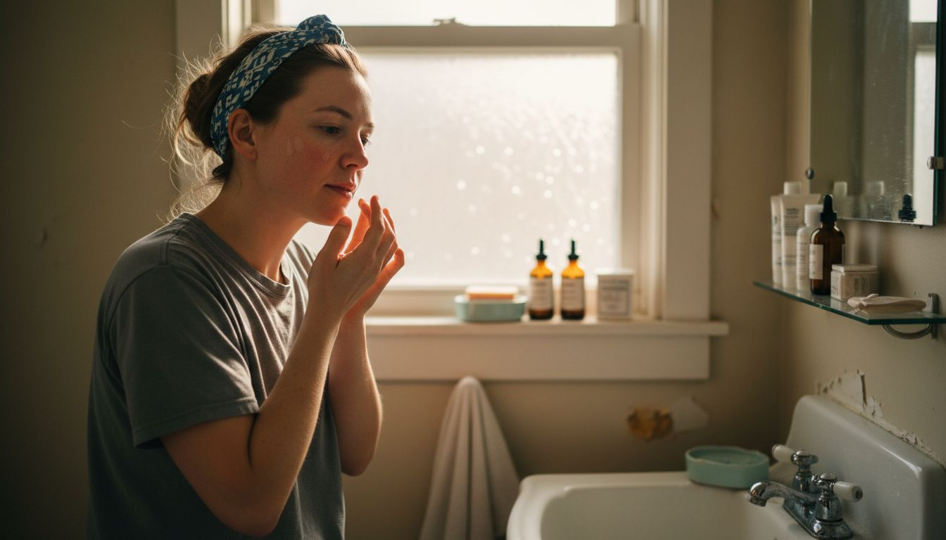 Woman gently applying serum for sensitive skin