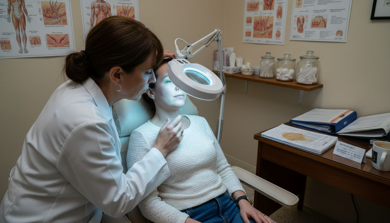 Dermatologist examining skin cell repair process