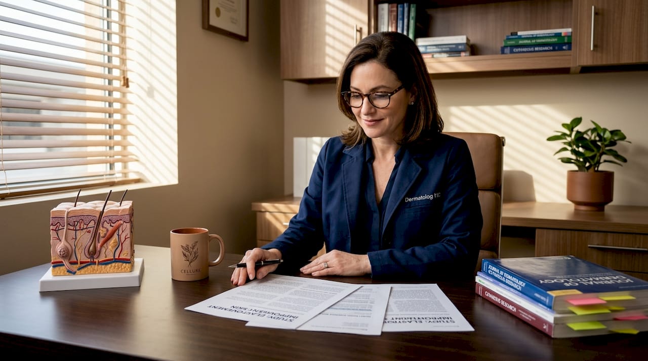 Dermatologist reviewing skin firmness research