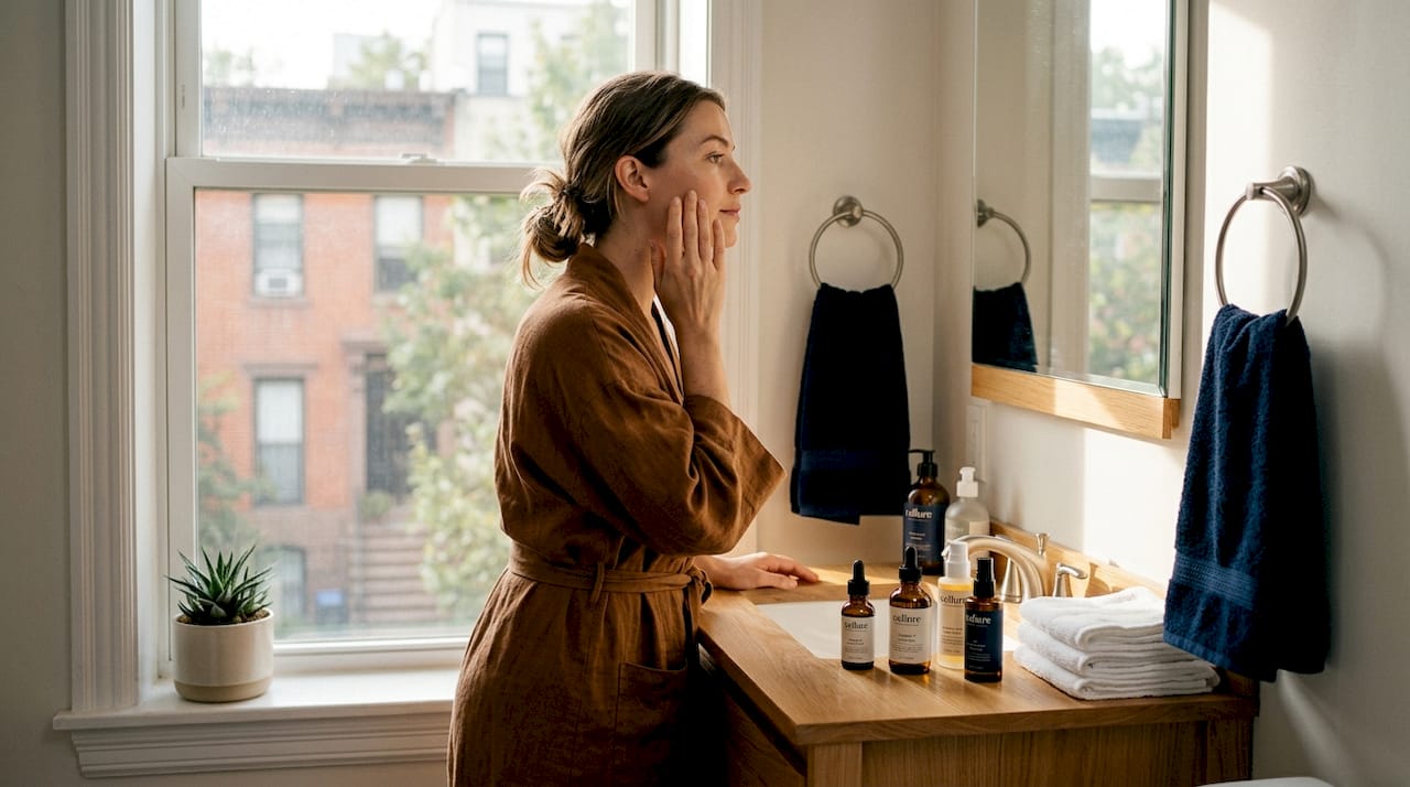 Woman applying skin brightening serum