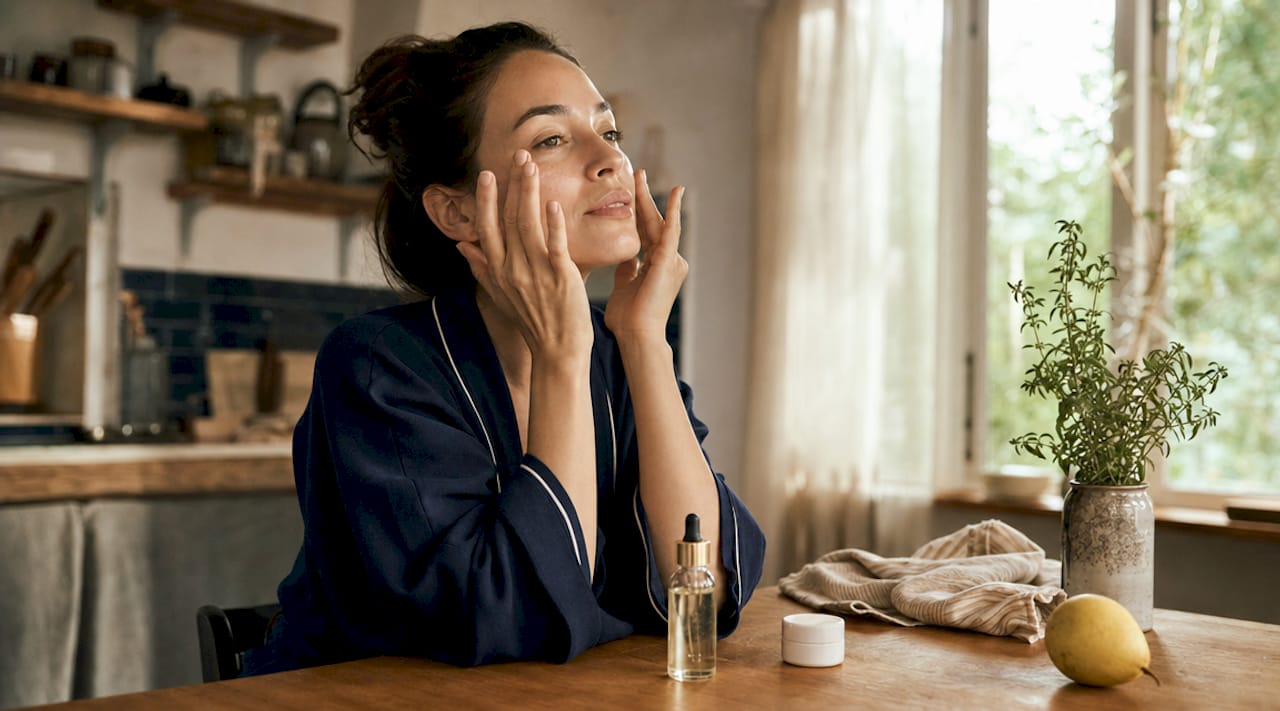 Woman applying serum during morning skincare routine