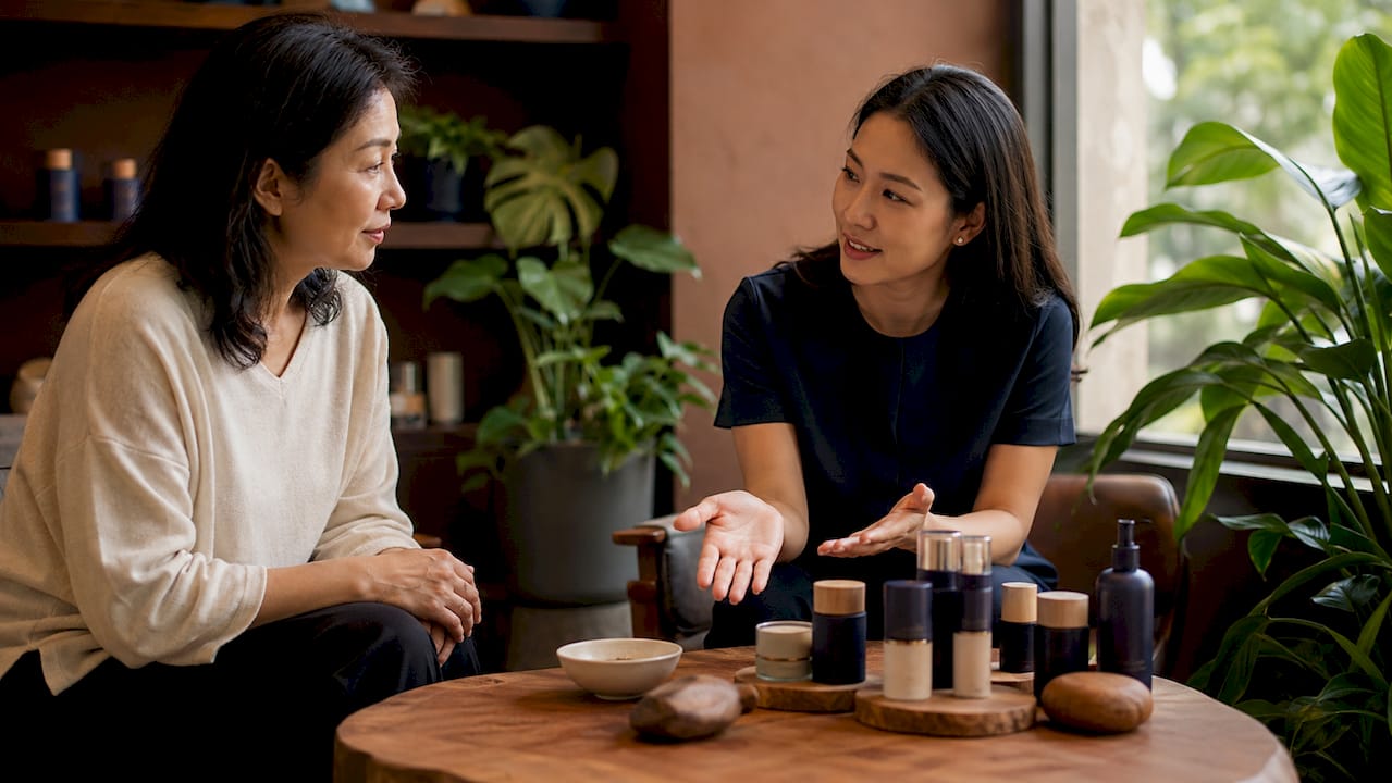 Patient consulting dermatologist about skin treatments