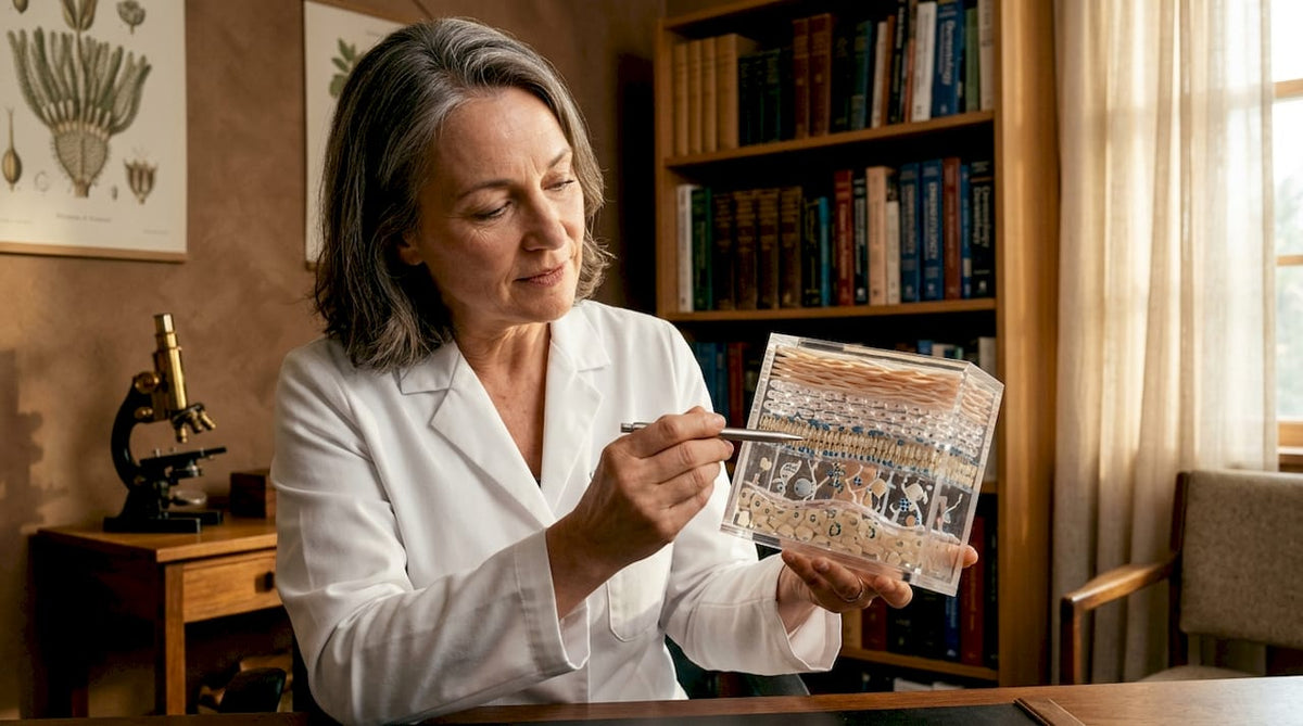 Dermatologist demonstrating ceramide skin barrier model