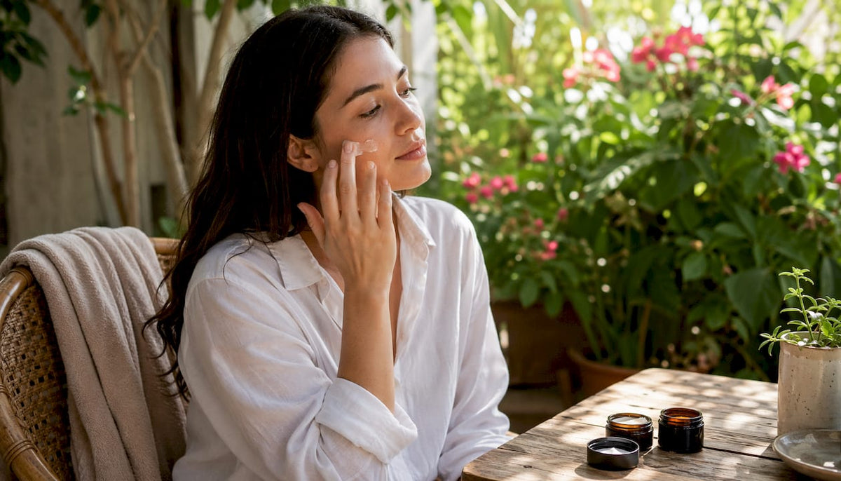 Woman applying moisturizer to sensitized skin