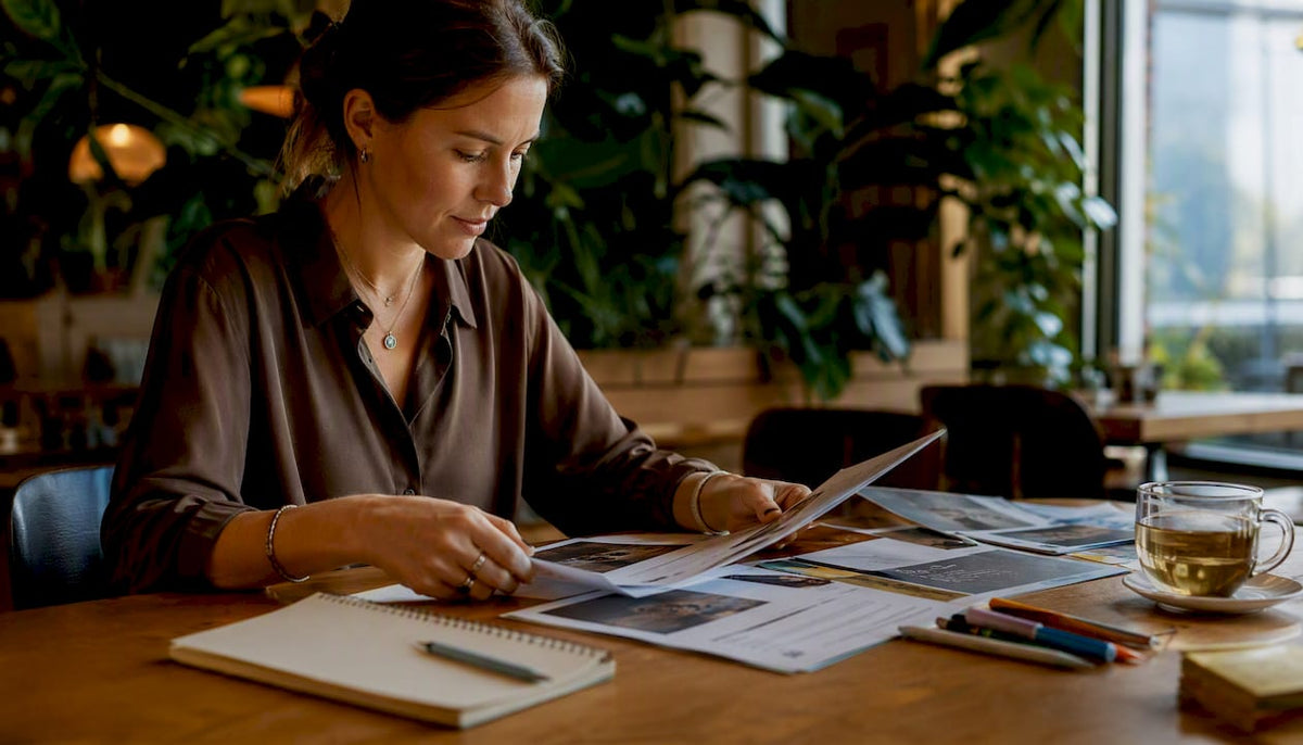 Marketing manager reviewing customer success stories