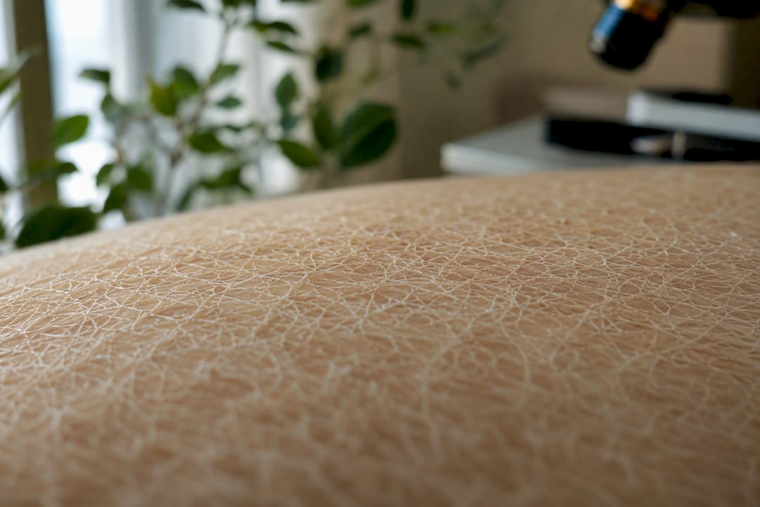 Microscopic collagen fibers in skin tissue