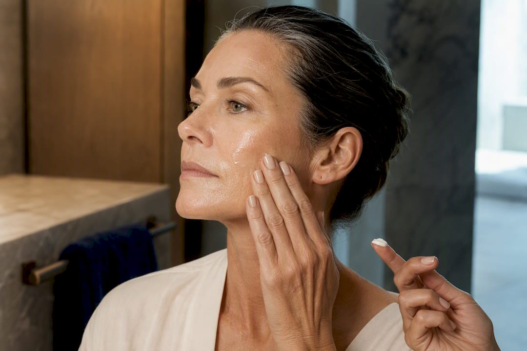 Hands layering serum and moisturizer