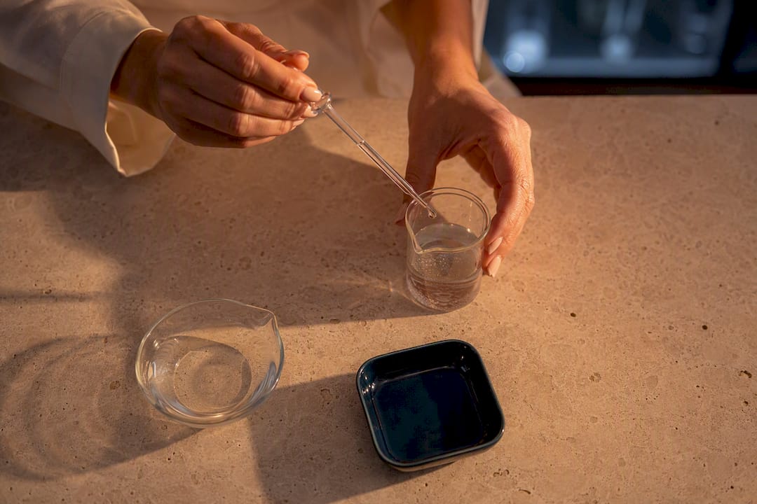 Humectant solution being measured in laboratory glassware