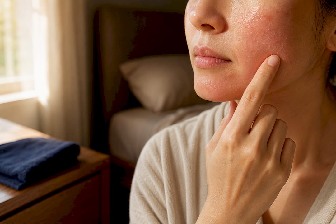 Adult gently caring for irritated cheek